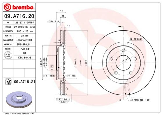Brembo 09.A716.21 - Тормозной диск parts5.com