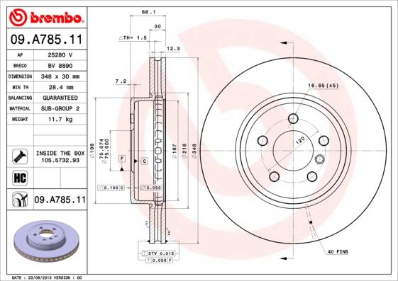 Brembo 09.A785.11 - Тормозной диск parts5.com