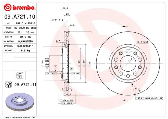 Brembo 09.A721.11 - Тормозной диск parts5.com