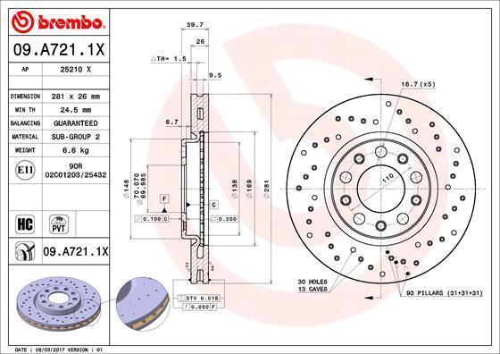 Brembo 09.A721.1X - Тормозной диск parts5.com