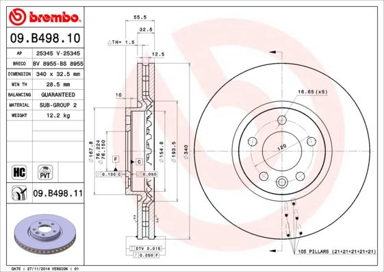 Brembo 09.B498.11 - Тормозной диск parts5.com