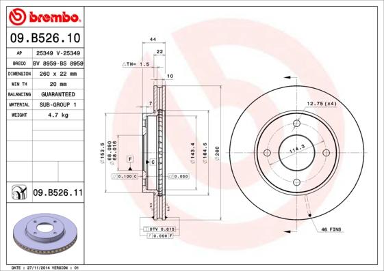 Brembo 09.B526.11 - Тормозной диск parts5.com