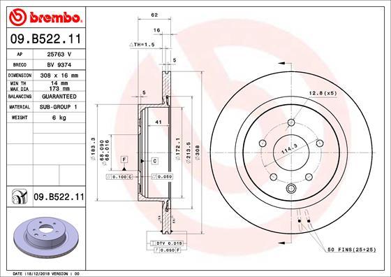 Brembo 09.B522.11 - Тормозной диск parts5.com