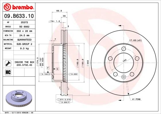 Brembo 09.B633.10 - Тормозной диск parts5.com