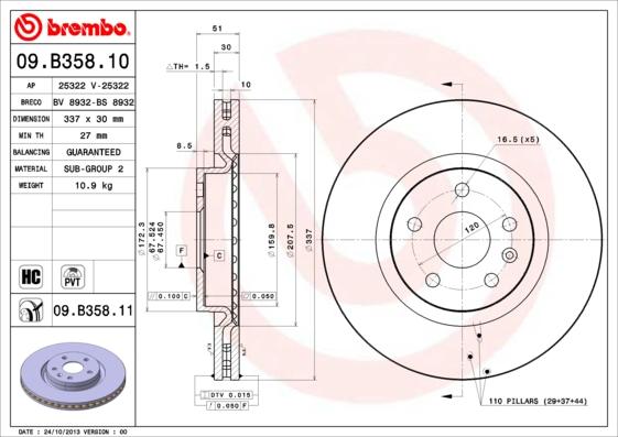 Brembo 09.B358.11 - Тормозной диск parts5.com