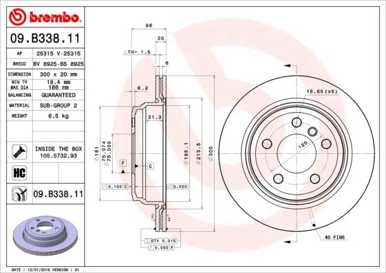 Brembo 09.B338.11 - Тормозной диск parts5.com