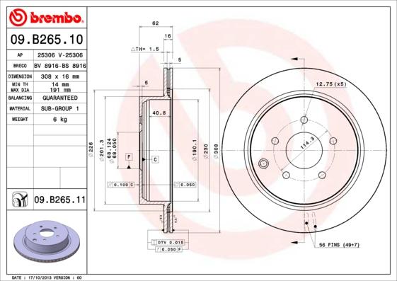 Brembo 09.B265.11 - Тормозной диск parts5.com