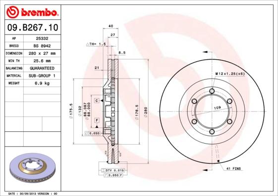 Brembo 09.B267.10 - Тормозной диск parts5.com