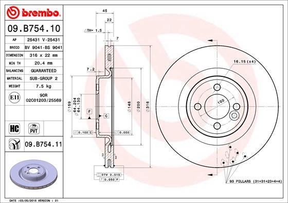 Brembo 09.B754.11 - Тормозной диск parts5.com