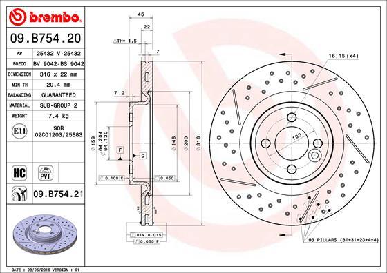 Brembo 09.B754.21 - Тормозной диск parts5.com