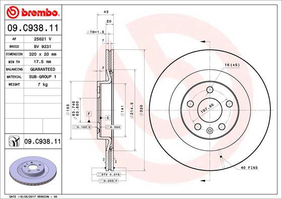 Brembo 09.C938.11 - Тормозной диск parts5.com