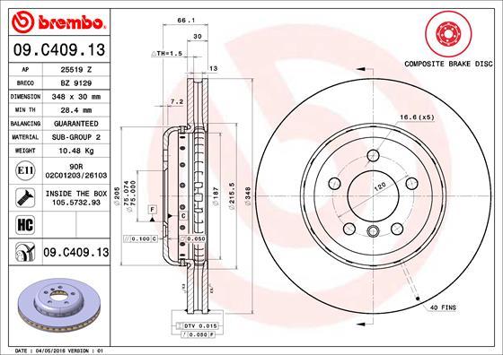 Brembo 09.C409.13 - Тормозной диск parts5.com