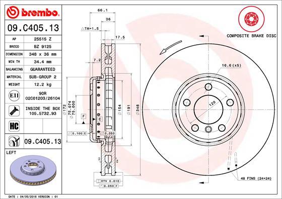 Brembo 09.C405.13 - Тормозной диск parts5.com