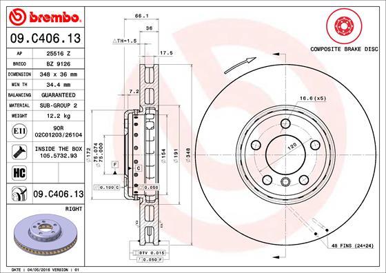 Brembo 09.C406.13 - Тормозной диск parts5.com