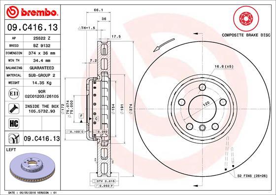 Brembo 09.C416.13 - Тормозной диск parts5.com