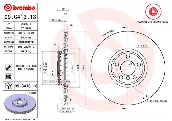 Brembo 09.C413.13 - Тормозной диск parts5.com