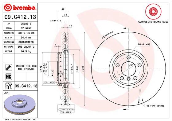 Brembo 09.C412.13 - Тормозной диск parts5.com