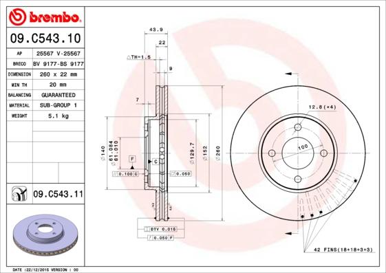 Brembo 09.C543.11 - Тормозной диск parts5.com