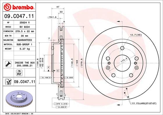 Brembo 09.C047.11 - Тормозной диск parts5.com