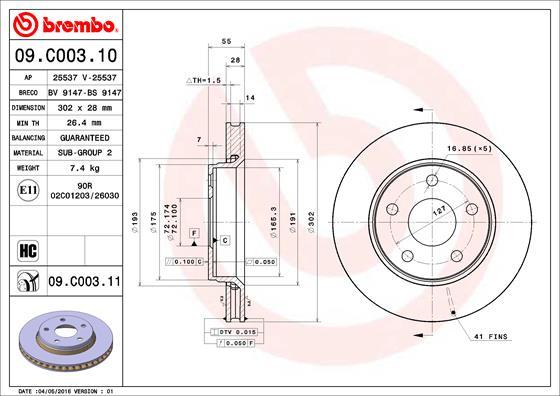 Brembo 09.C003.11 - Тормозной диск parts5.com