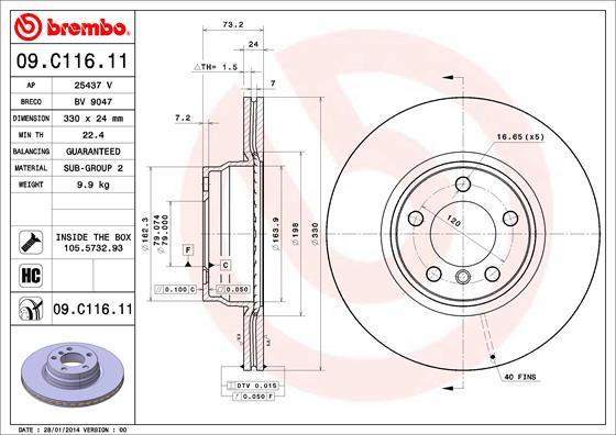 Brembo 09.C116.11 - Тормозной диск parts5.com