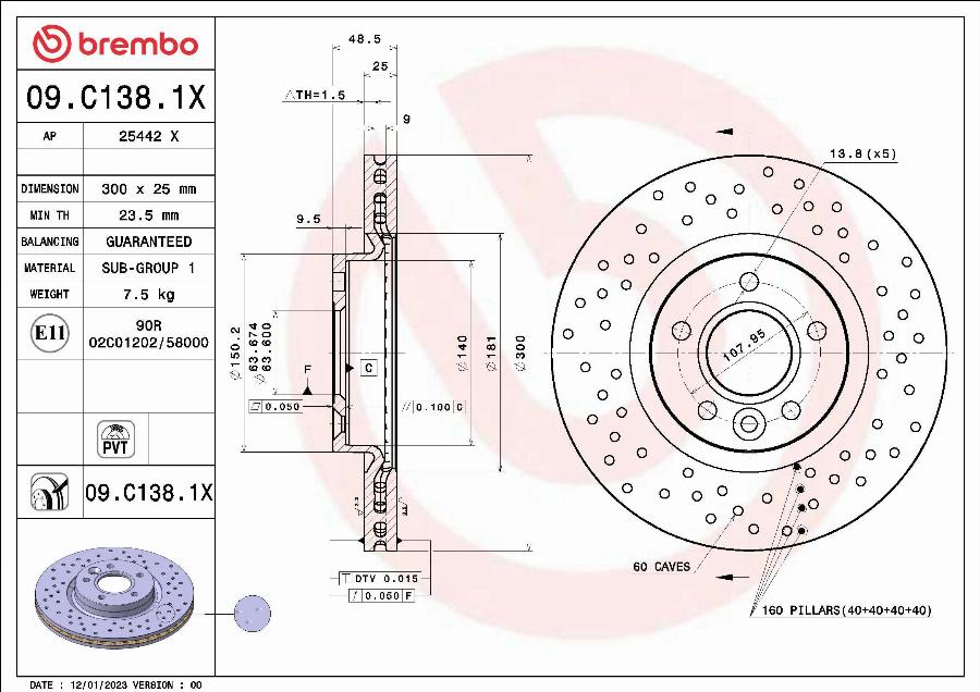 Brembo 09.C138.1X - Тормозной диск parts5.com