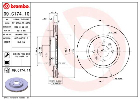 Brembo 09.C174.11 - Тормозной диск parts5.com