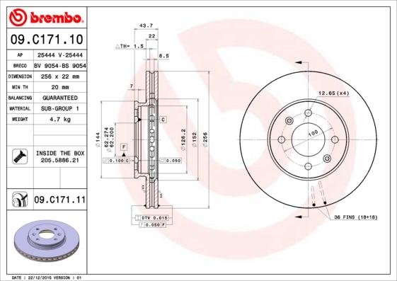 Brembo 09.C171.11 - Тормозной диск parts5.com
