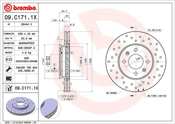 Brembo 09.C171.1X - Тормозной диск parts5.com