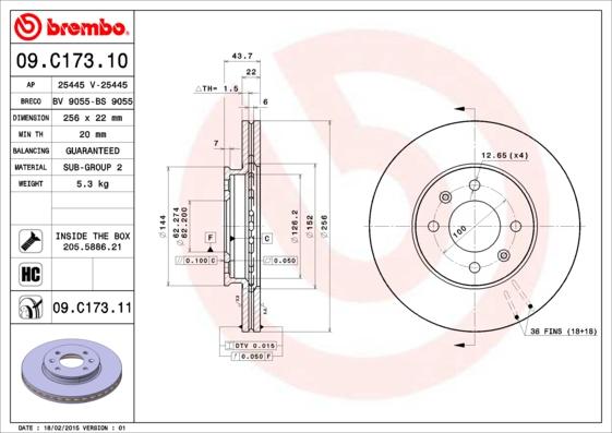 Brembo 09.C173.11 - Тормозной диск parts5.com
