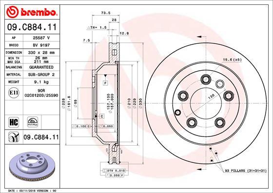 Brembo 09.C884.11 - Тормозной диск parts5.com