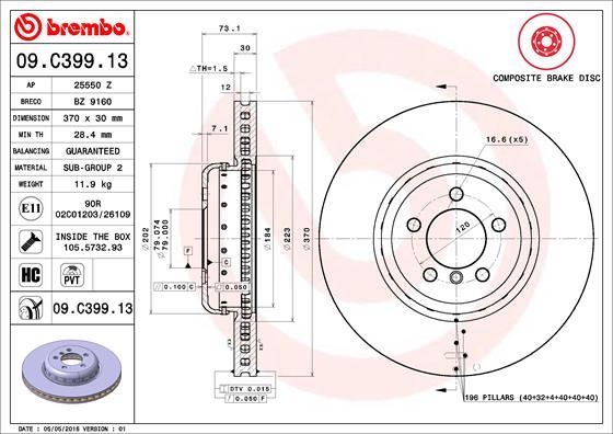 Brembo 09.C399.13 - Тормозной диск parts5.com