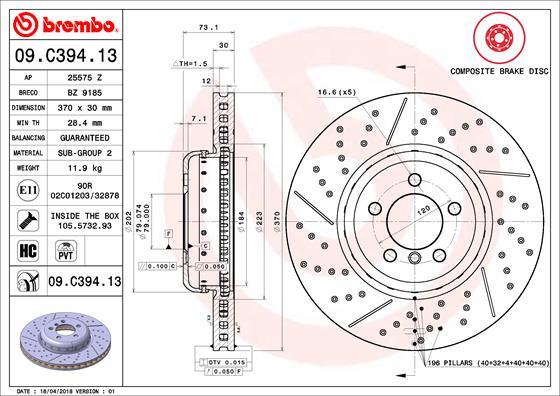 Brembo 09.C394.13 - Тормозной диск parts5.com