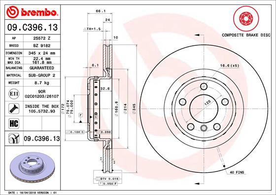 Brembo 09.C396.13 - Тормозной диск parts5.com