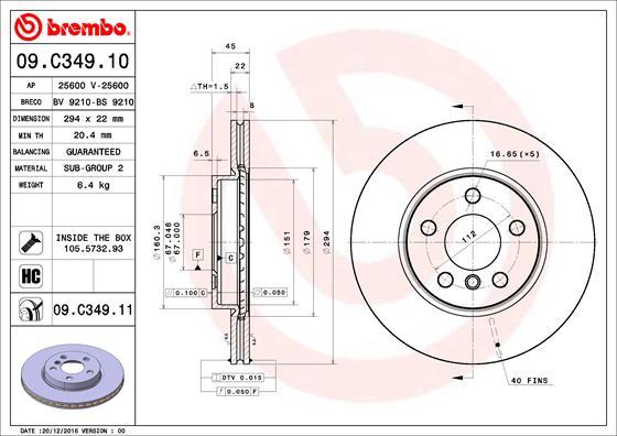 Brembo 09.C349.11 - Тормозной диск parts5.com