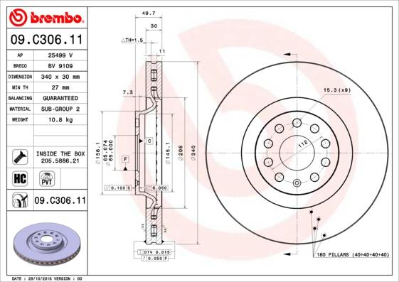 Brembo 09.C306.11 - Тормозной диск parts5.com