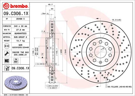 Brembo 09.C306.1X - Тормозной диск parts5.com