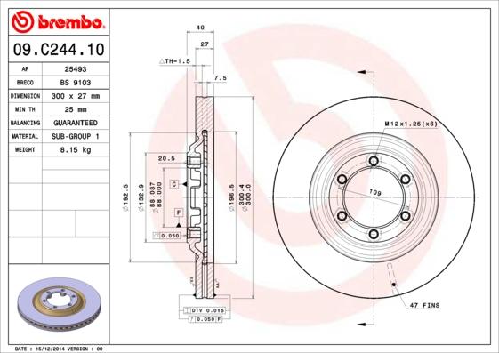 Brembo 09.C244.10 - Тормозной диск parts5.com