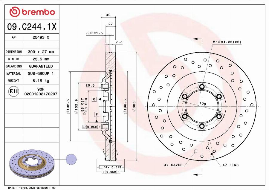 Brembo 09.C244.1X - Тормозной диск parts5.com