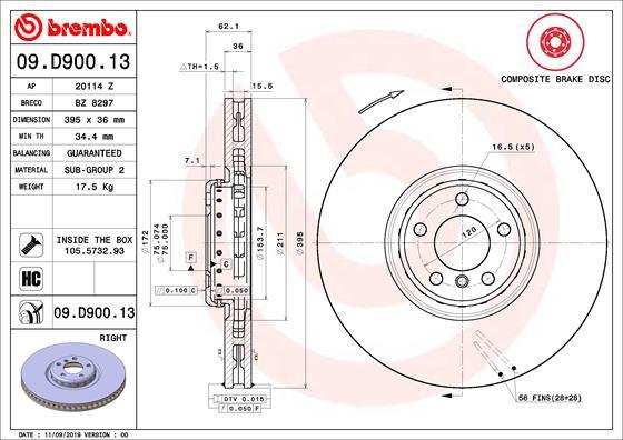 Brembo 09.D900.13 - Тормозной диск parts5.com