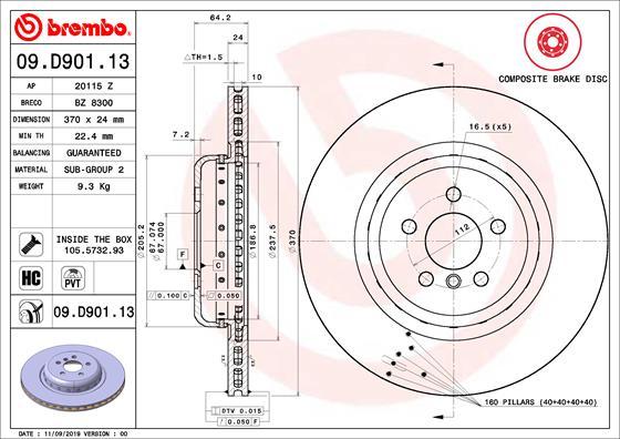 Brembo 09.D901.13 - Тормозной диск parts5.com