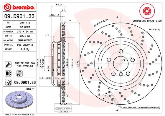 Brembo 09.D901.33 - Тормозной диск parts5.com