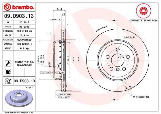 Brembo 09.D903.13 - Тормозной диск parts5.com