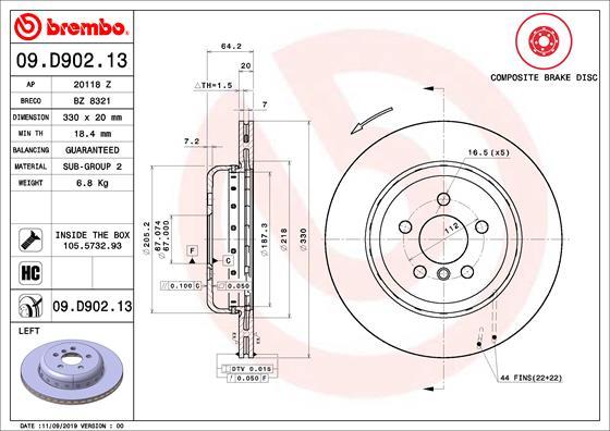 Brembo 09.D902.13 - Тормозной диск parts5.com