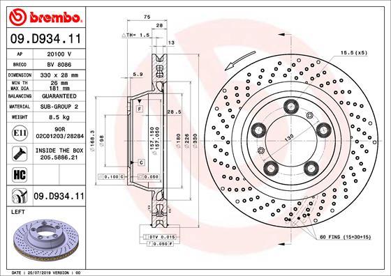 Brembo 09.D934.11 - Тормозной диск parts5.com