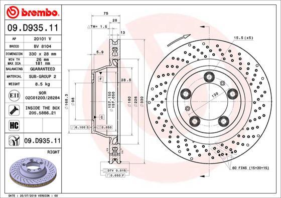 Brembo 09.D935.11 - Тормозной диск parts5.com