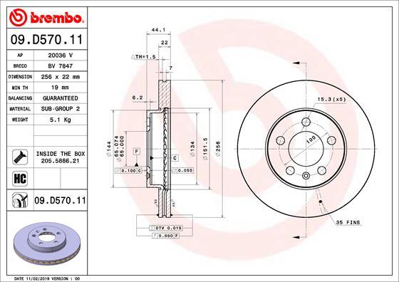 Brembo 09.D570.11 - Тормозной диск parts5.com