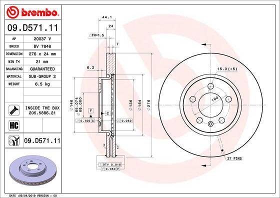 Brembo 09.D571.11 - Тормозной диск parts5.com