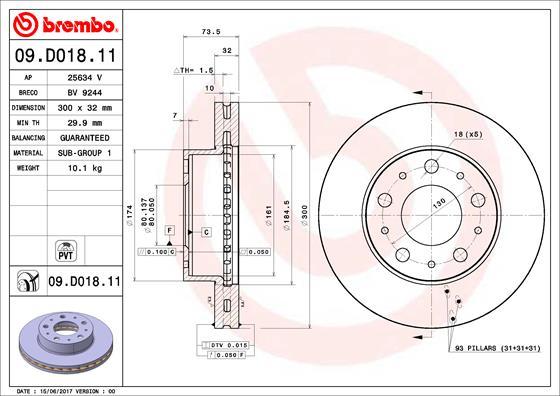 Brembo 09.D018.11 - Тормозной диск parts5.com