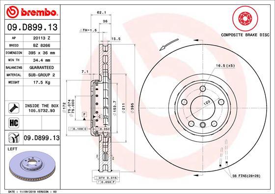 Brembo 09.D899.13 - Тормозной диск parts5.com